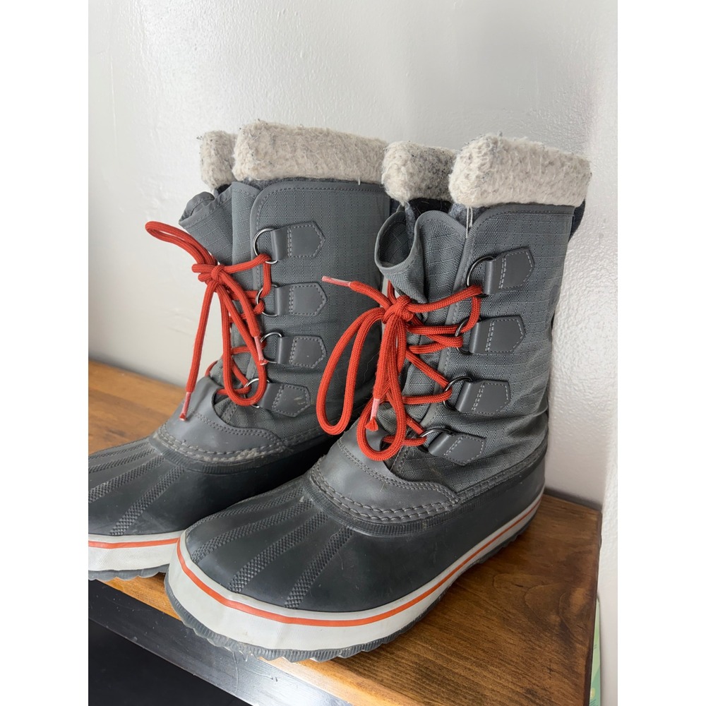 Sorel 1964 Pac Nylon Waterproof Winter Boots Mens 9 Grey Orange NM1440-078